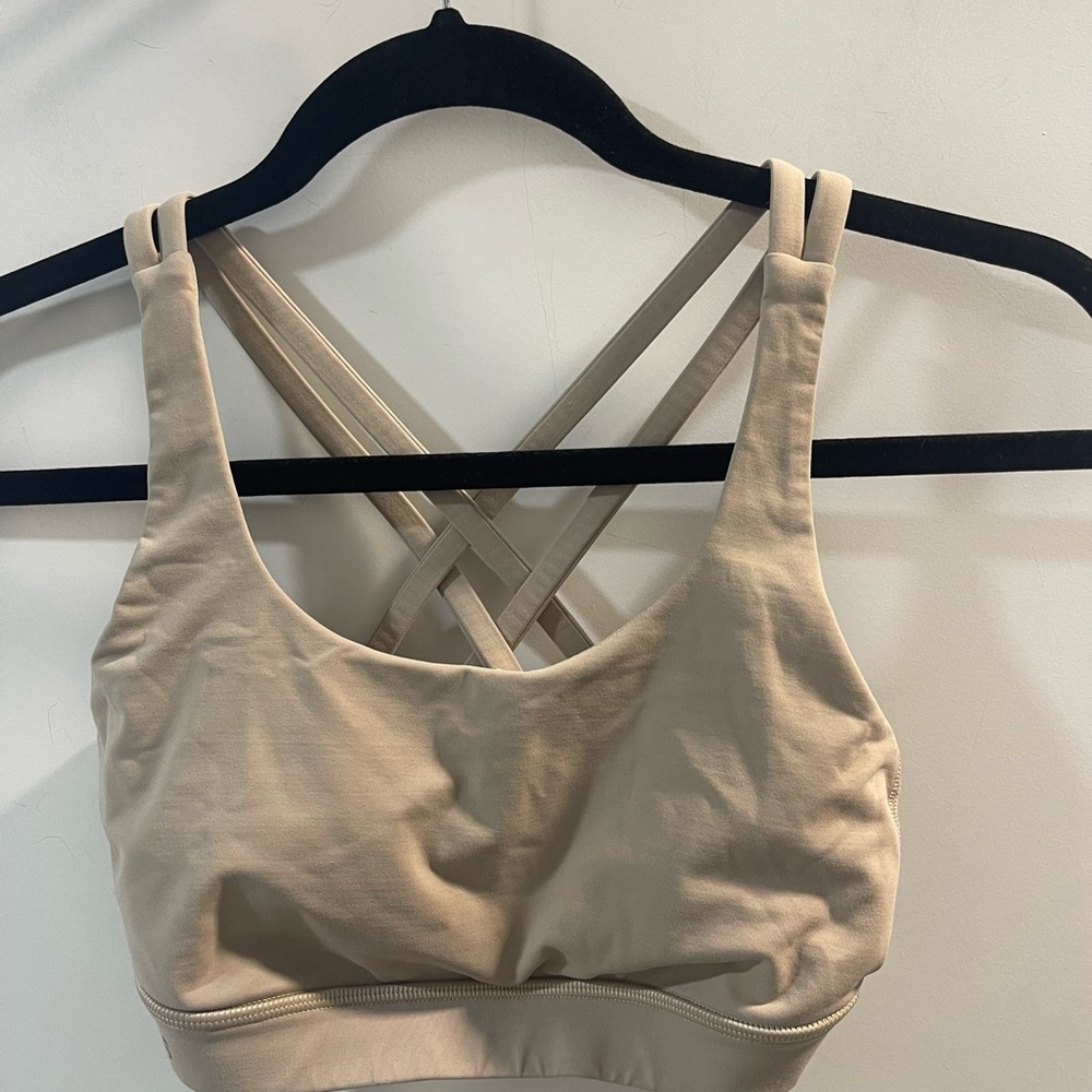 Flawed Lululemon Barrys Women's Tan Strappy Sports Bra Size 4 Good Condition